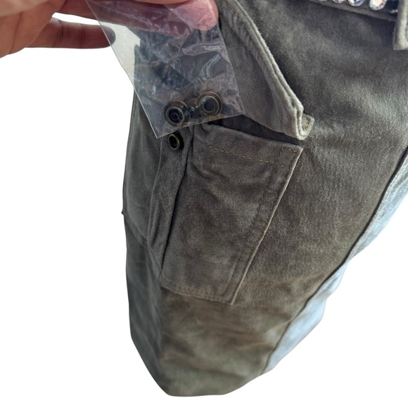 Vintage Wilsons Leather Suede Leather Mini Dress Size SM Green 90s Biker Bodycon - Picture 5 of 16